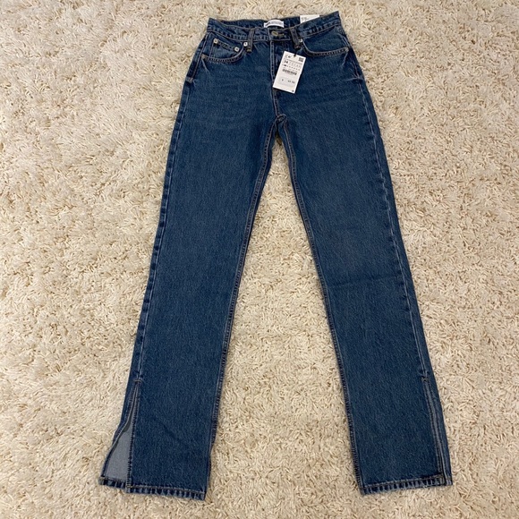 Zara Straight Split Mid Rise Full Length Jeans